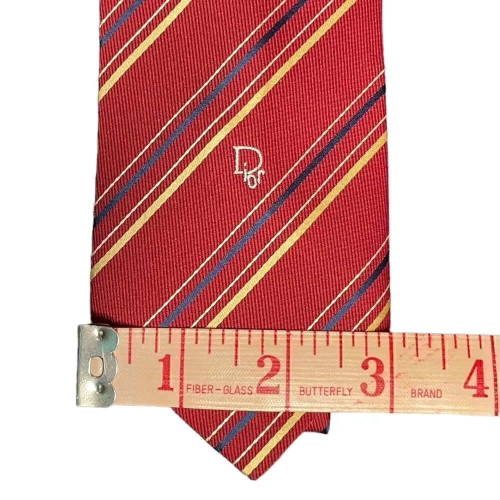Vintage Christian Dior Red Striped  Polyester/Silk Tie